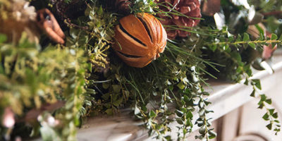 a tregothnan garland on a mantel